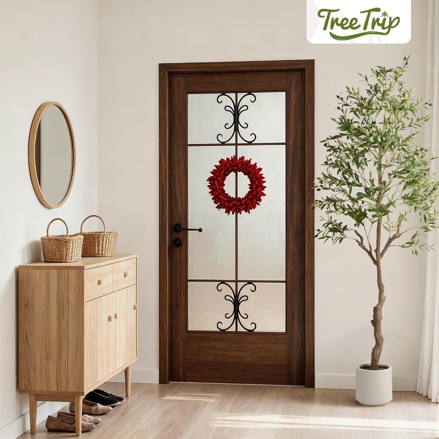 Olive Tree Artificial Indoor, 7 FT Faux Olive Trees with Planter, Fake Tall Plants with Natural Trunk and Lifelike Fruits for Home Office Decor(1, 7FT)
