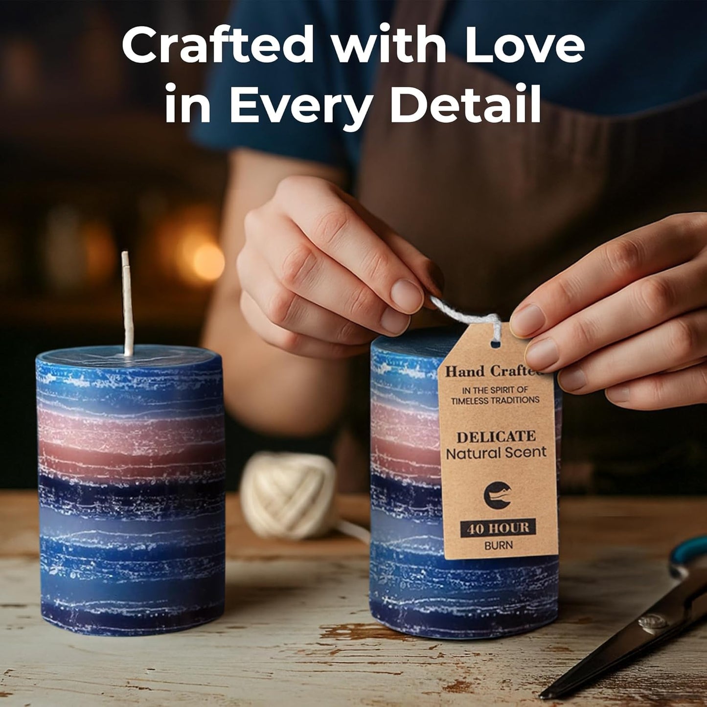 CraftyCrocodile Decorative Scented Pillar Candle - Handcrafted Navy Blue Candles with Cotton Wick, Smokeless for Spa, Aromatherapy, Home, Wedding - 40 Hour Burn Time - 3" W x 4" H