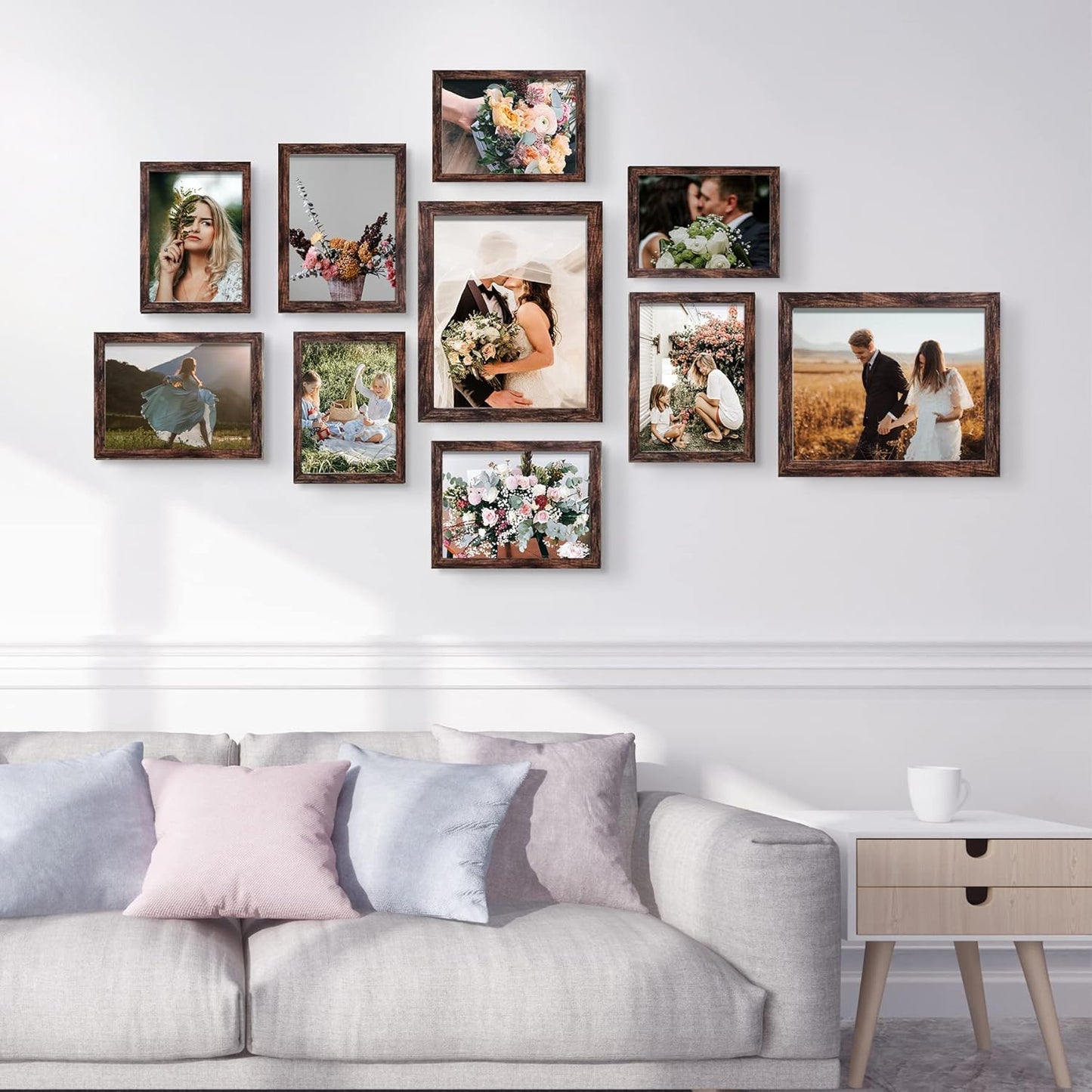 LUCKYLIFE Picture Frames Collage Wall Decor 10-Pack, Gallery Wall Frame Set with 8x10 5x7 4x6 Frames in 3 Different Finishes
