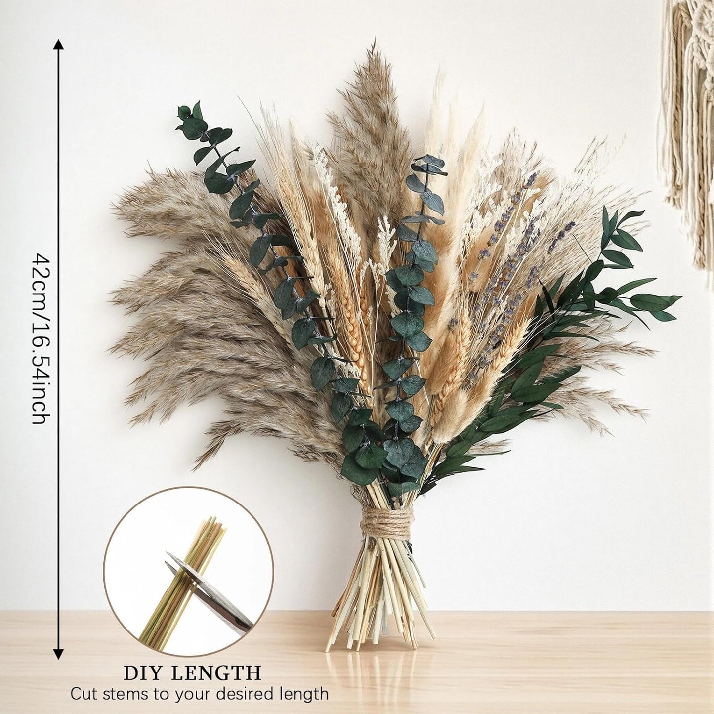 N&T NETING Dried Pampas Grass Decor- White Pampas Grass, Brown Pampas, Bunny Tail, Reed, Fluffy Dried Pompas Grass Flower for Home Wedding Table Vase Boho Modern Decor, 75Pcs