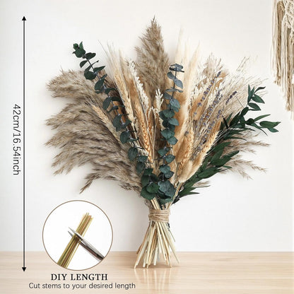 N&T NETING Dried Pampas Grass Decor- White Pampas Grass, Brown Pampas, Bunny Tail, Reed, Fluffy Dried Pompas Grass Flower for Home Wedding Table Vase Boho Modern Decor, 75Pcs