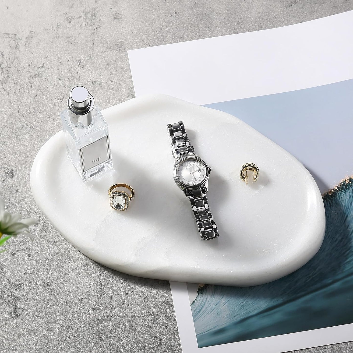 Koville Luxurious Natural Marble Vanity Tray, Cloud Shape Serving Stone Key Tray for Home Decor, 10" x 7" Marble Storage Trays for Bathroom, Stone Plate Holder for Perfume, Candle and Jewelry