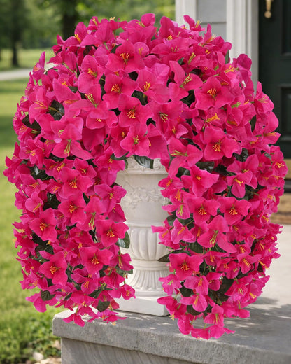 Artificial Flowers for Outdoors – 2 Bundles of UV-Resistant Artificial Bougainvillea, Realistic Silk Flowers for Front Porch, Patio, Garden, Window Boxes & Hanging Baskets (Hot Pink, 2)