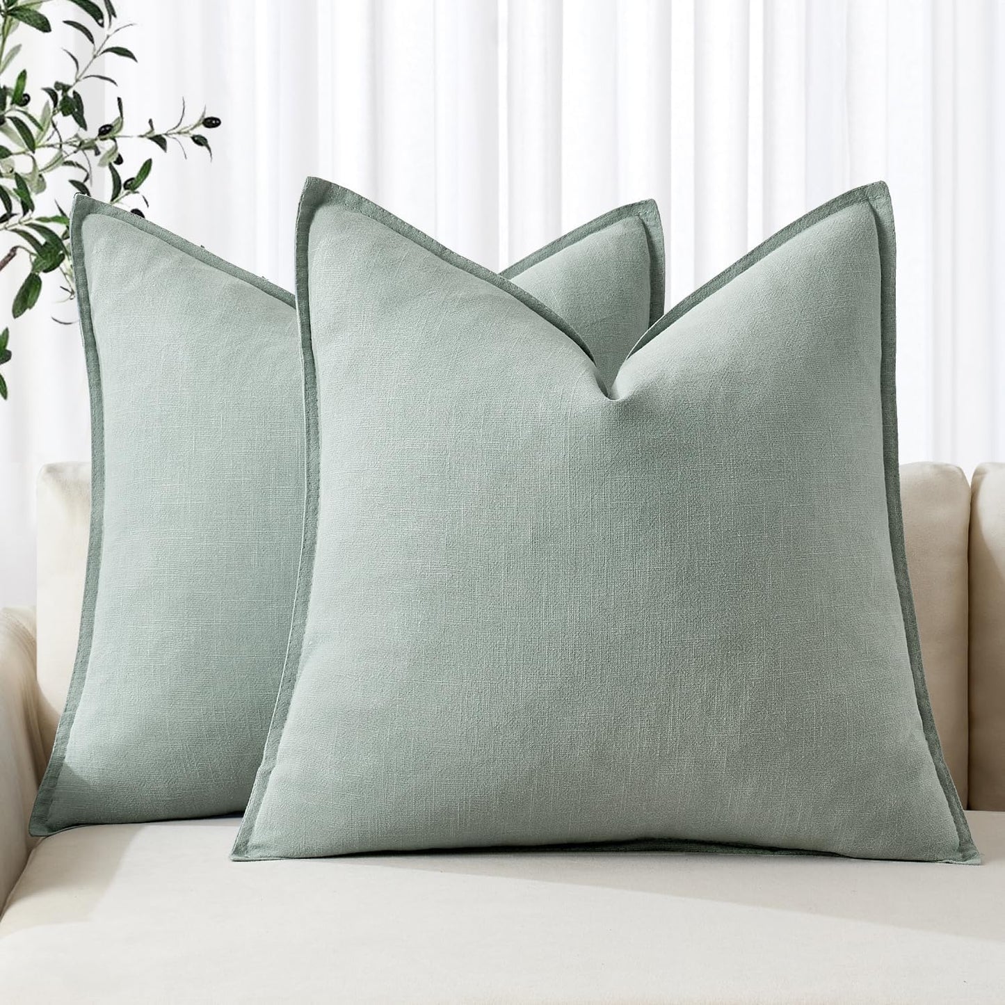 MIULEE Decorative Linen Euro Sham Pillow Covers 26x26 Cream White Boho Farmhouse Neutral Couch Throw Pillows for Bed Pack of 2 Accent Modern Pillowcase Sofa Livingroom Home Decor