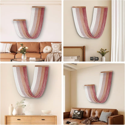 Lokeisna Macrame Wall Hanging, Woven Tapestry Beige & Dusty Rose Handmade Craft Macrame Wall Decor, Gallery & Nursery, Size 37.4” Lx27.5” W