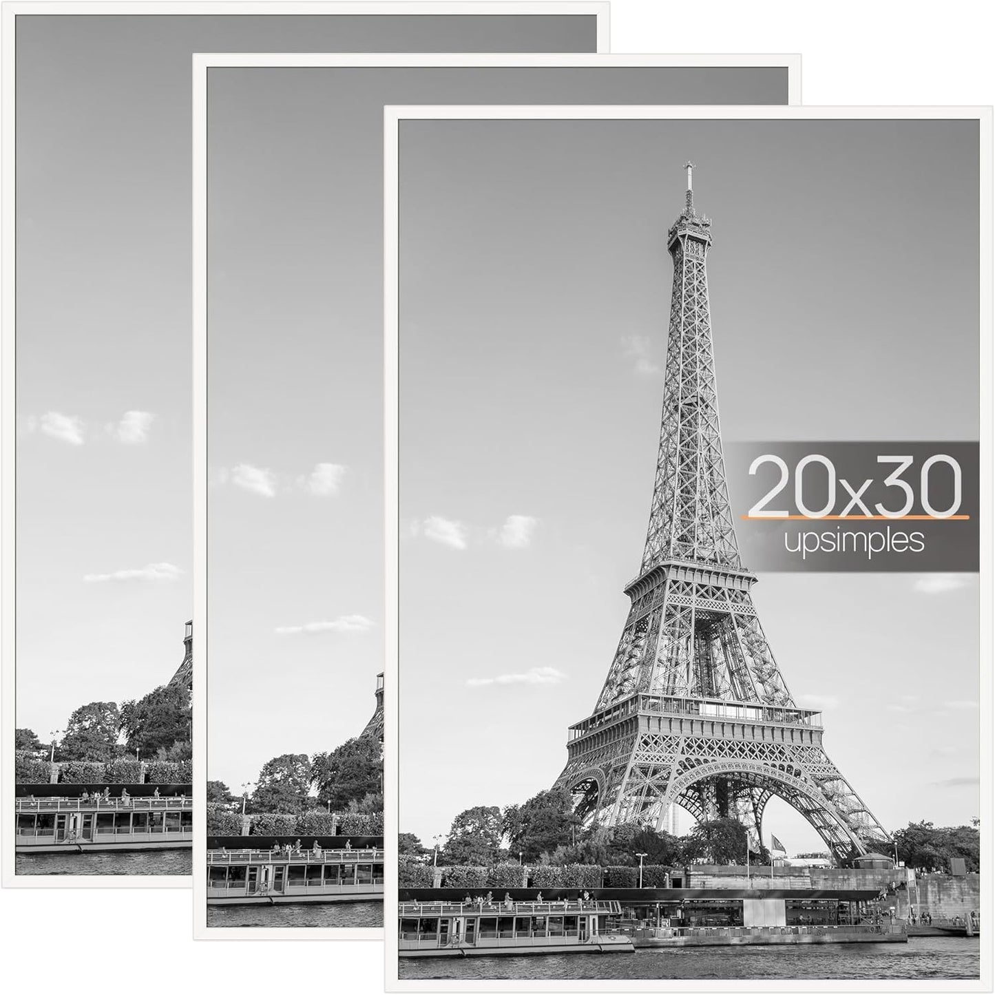 upsimples 18x24 Picture Frame Black 3 Pack, Scratch-Proof Poster Frames 18 x 24 for Photo Gallery - Slide-In Strips, Horizontal or Vertical Wall Mounting