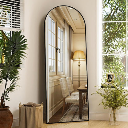 XRAMFY 56"x21" Arched Full Length Mirror Floor Mirrors with Aluminum Alloy Frame Free-Standing Wall Mounted Floor Mirrors or Large Dressing Mirror, Black Mirror Full Length