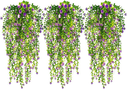RECUTMS Artificial Hanging Plants Fake Hanging Plant Faux Eucalyptus Leaf Greenery Vine Outdoor UV Resistant Plastic Plants Home Garden Wedding Party Indoor Outdoor Decorations(White)