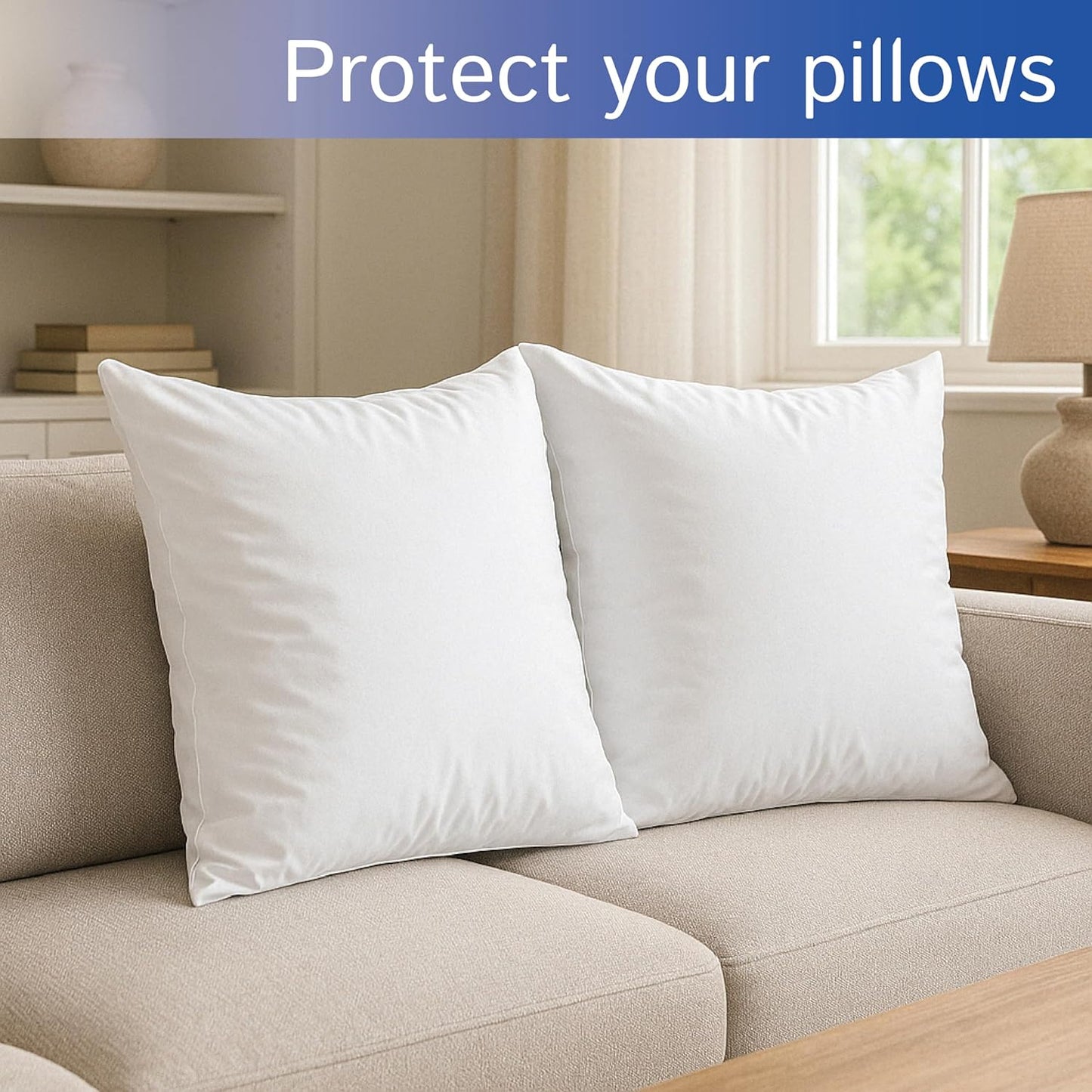 Euro Size Pillow Protectors (Set of 2) - European Square 26x26 Pillow Covers Waterproof Hypoallergenic Dust Proof Zippered Encasement