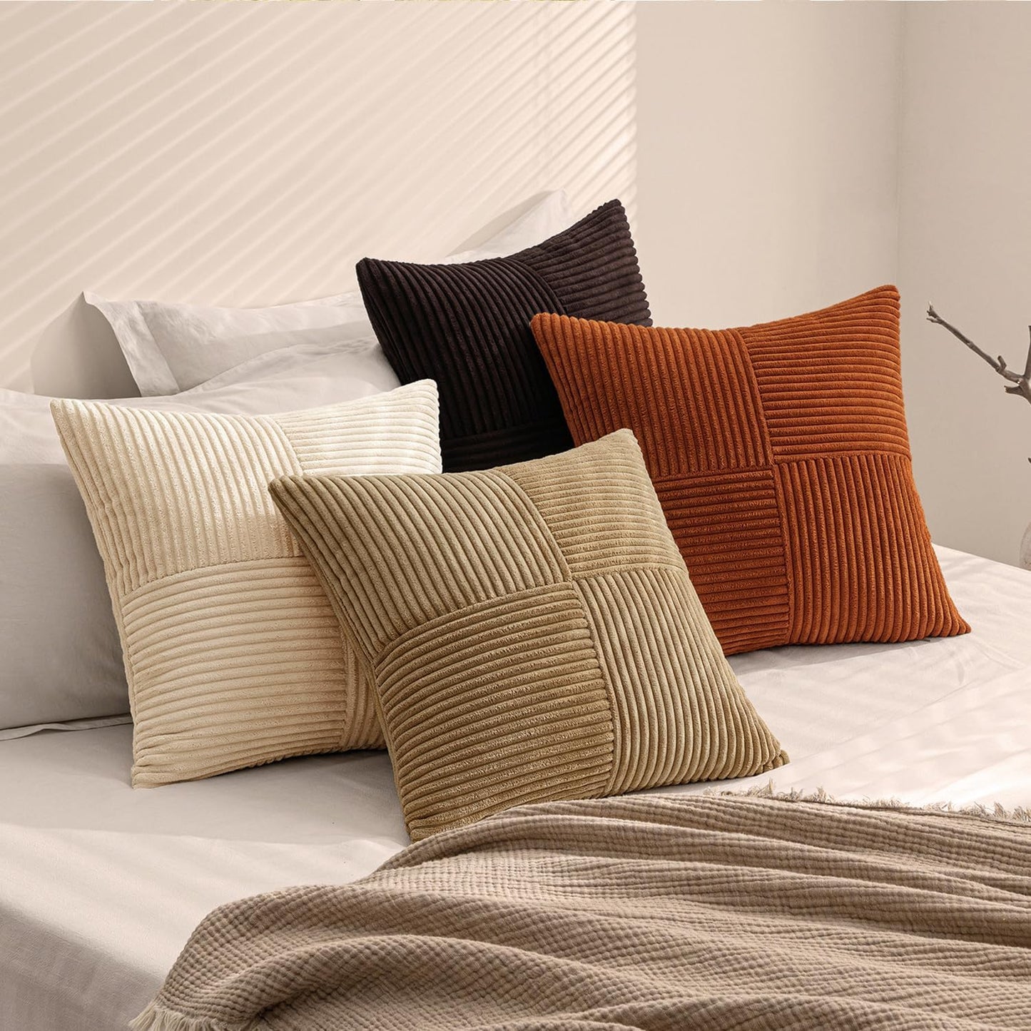 MIULEE Teal Orange Decorative Throw Pillow Covers 18x18 Inch Set of 4 Boho Corduroy Striped Cushion Cases Modern Farmhouse Patchwork Pillow Cases for Couch Sofa Bedroom Home Decor