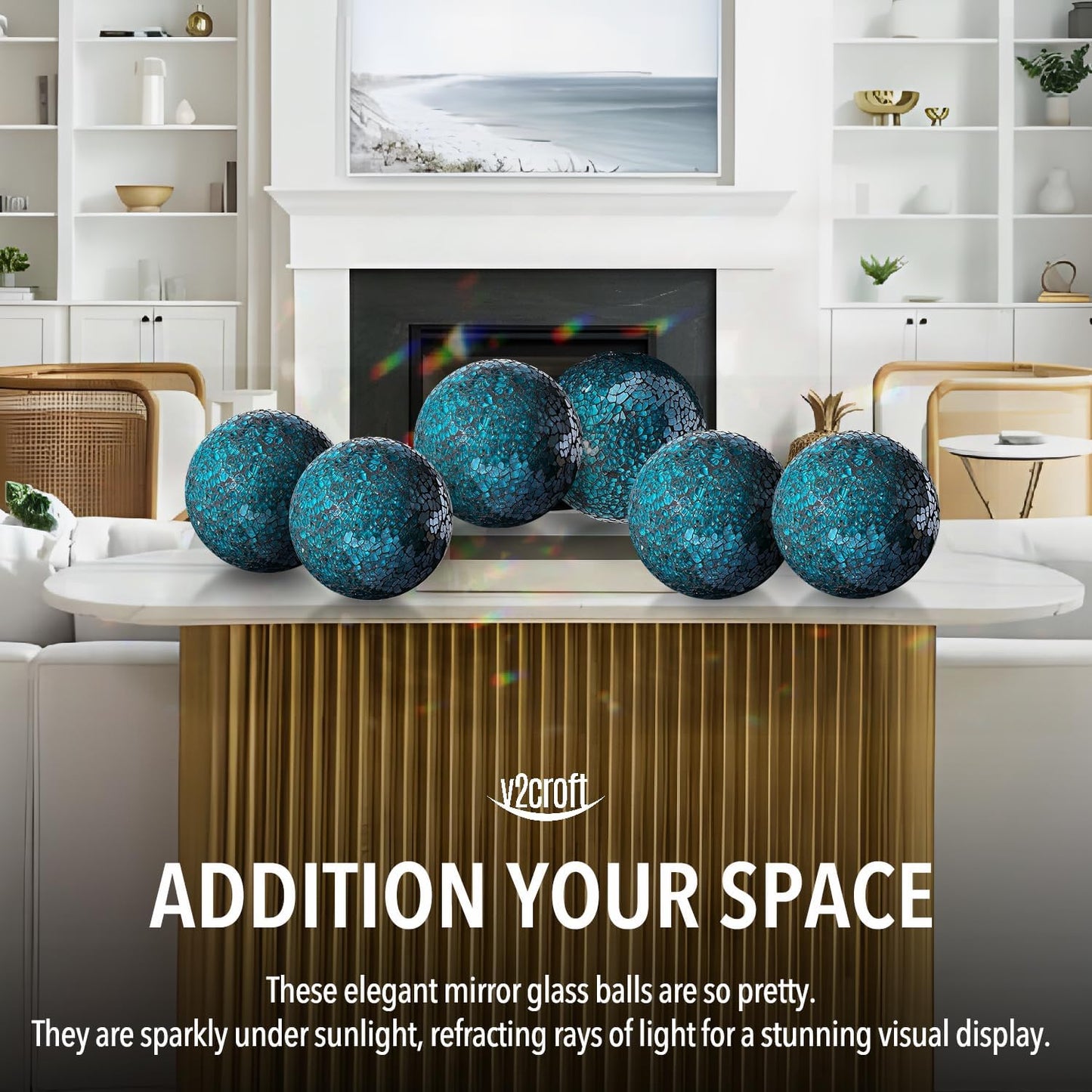 4in Decorative Mosaic Sphere Orbs Set of 3, Glass Balls for Whole Housewares,Wedding/Birthday,Bowls,Vases Dining Table Centerpieces(Silver,Black,Blue)