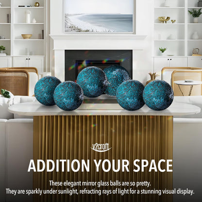 4in Decorative Mosaic Sphere Orbs Set of 3, Glass Balls for Whole Housewares,Wedding/Birthday,Bowls,Vases Dining Table Centerpieces(Silver,Black,Blue)