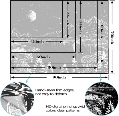 Zussun Black and White Tapestry Starry Night Mountain Tapestries for Bedroom Aesthetic Moon and Stars Tapastry's Wall Hanging Dark Nature Forest Wall Tapestry for Living Room Dorm (48'' × 36'')