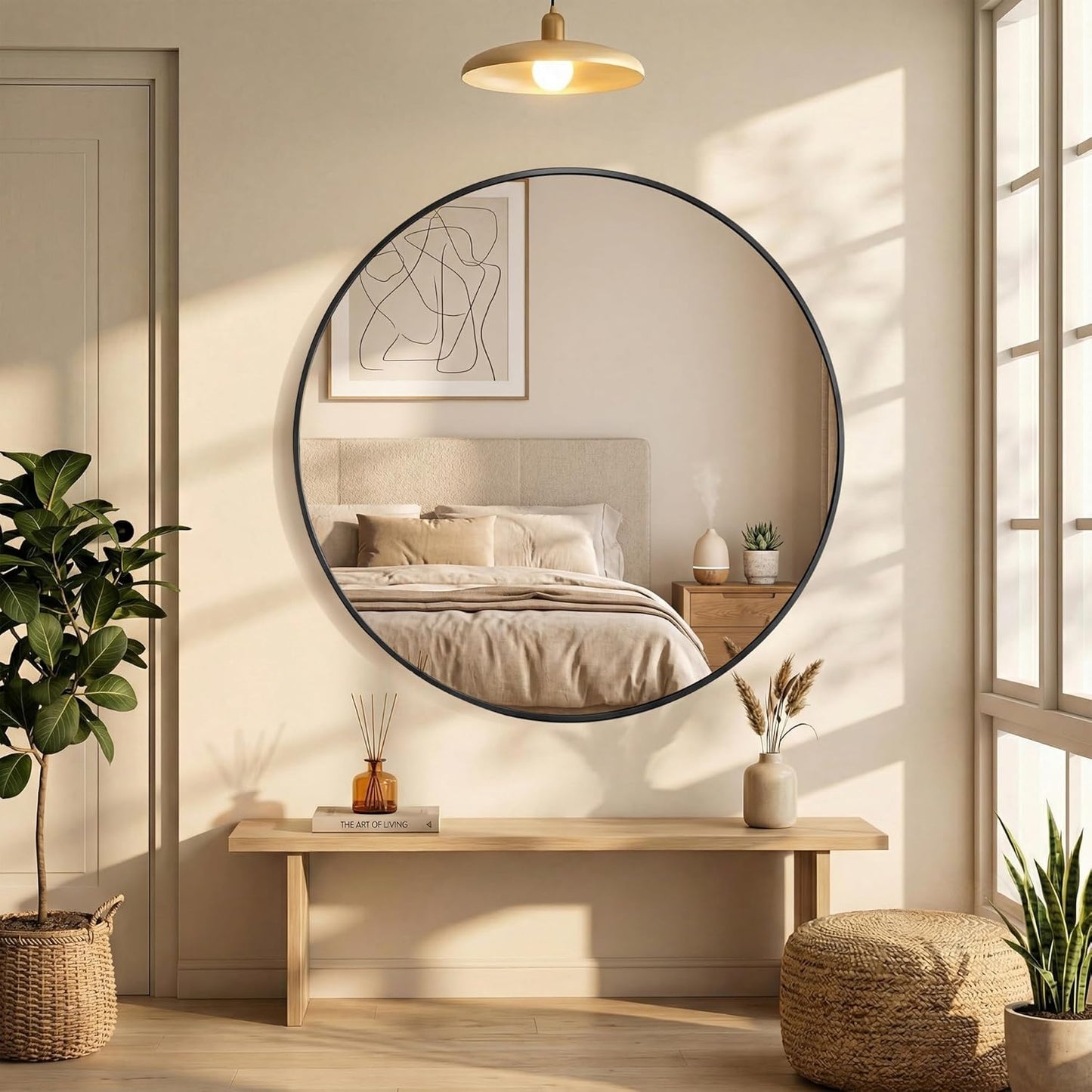 OLIXIS Arched Bathroom Mirror for Over Sink, 34x32 Inch Wall Mirror Arched Rounded Rectangle, Modern Wall Mount Vanity Mirror with Matte Metal Deep Framed, for Home Decor, Living Room, Black
