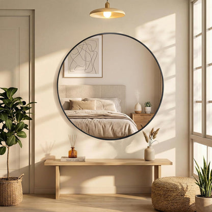 OLIXIS Arched Bathroom Mirror for Over Sink, 34x32 Inch Wall Mirror Arched Rounded Rectangle, Modern Wall Mount Vanity Mirror with Matte Metal Deep Framed, for Home Decor, Living Room, Black