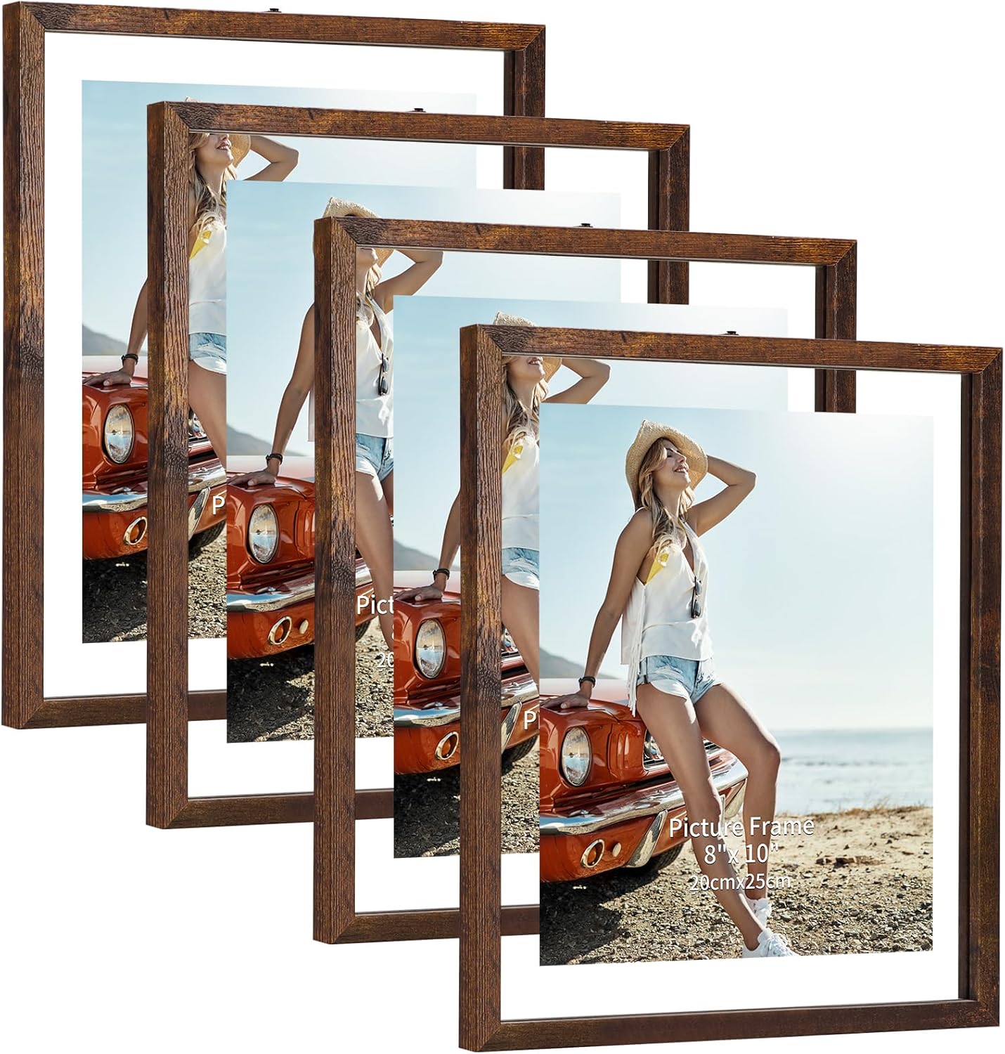 Trwcrt 4x6 Floating Picture Frames Set of 4, Double Glass Photo Frame Display up to 6 x 8 Photos for Desktop or Wall Hanging, Black