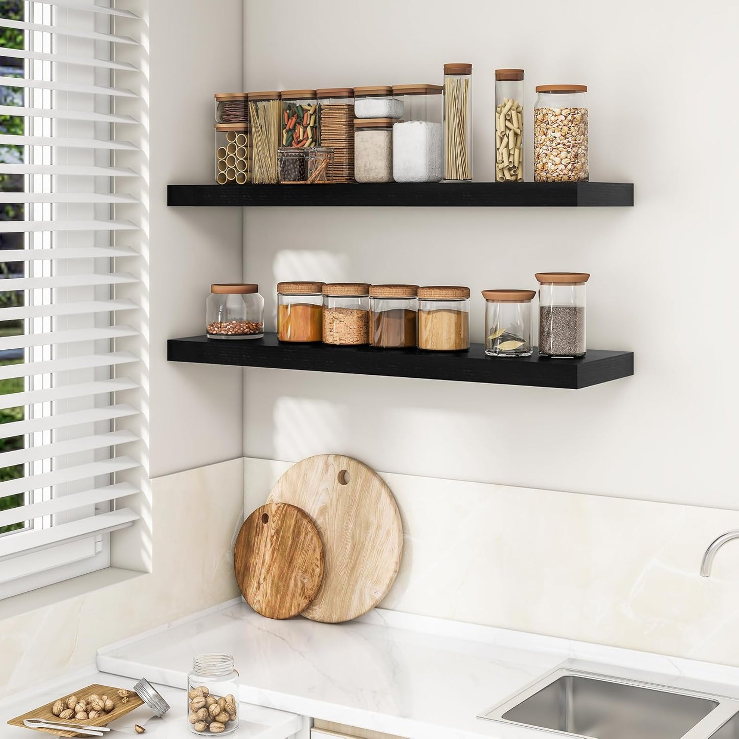 RICHFOCUS 72Inch Floating Shelves for Wall 2 Pack Shelves for Bedroom|Kitchen|Bathroom Wall Mounted Rustic Wood Floating Shelf with Invisible Brackets for Books|Storage|Decor, Rustic Brown