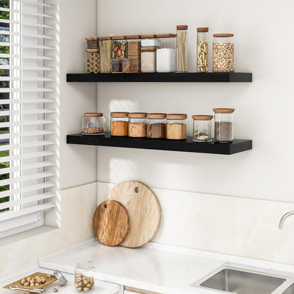 RICHFOCUS 72Inch Floating Shelves for Wall 2 Pack Shelves for Bedroom|Kitchen|Bathroom Wall Mounted Rustic Wood Floating Shelf with Invisible Brackets for Books|Storage|Decor, Rustic Brown