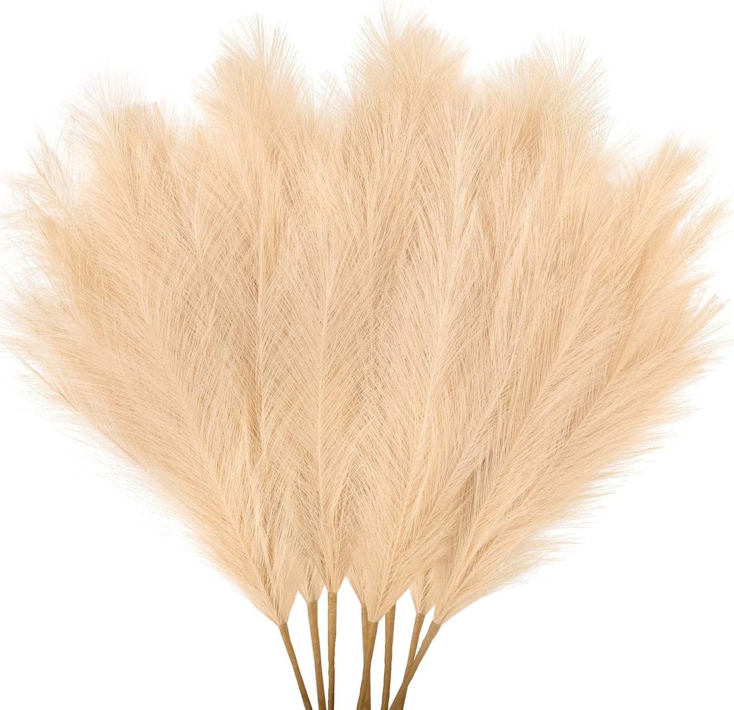 Ouddy Decor 8 Pcs Faux Pampas Grass Decor 38''/97cm Tall Artificial Large Pompous Pompas Floral Fluffy Fake Plants Floor Vase Filler for Wedding Kitchen Home Boho Decorations, Mixed Beige