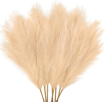 Ouddy Decor 8 Pcs Faux Pampas Grass Decor 38''/97cm Tall Artificial Large Pompous Pompas Floral Fluffy Fake Plants Floor Vase Filler for Wedding Kitchen Home Boho Decorations, Mixed Beige