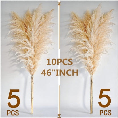 10 PCS Beige Pampas Grass Decor, Naturally Dried Pompas, Bunny Tails Dried Flowers, and Dried Eucalyptus. Perfect for Weddings, Boho Party Decorations, and Table Decor(17inch)