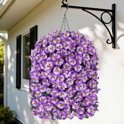 HyeFlora Artificial Flowers for Outdoors, 2pcs Faux Silk Pansies Flowers UV Resistant Fake Hanging Flower Plants for Outside Planters Porch Yard Patio Window Box (Mix Purple)