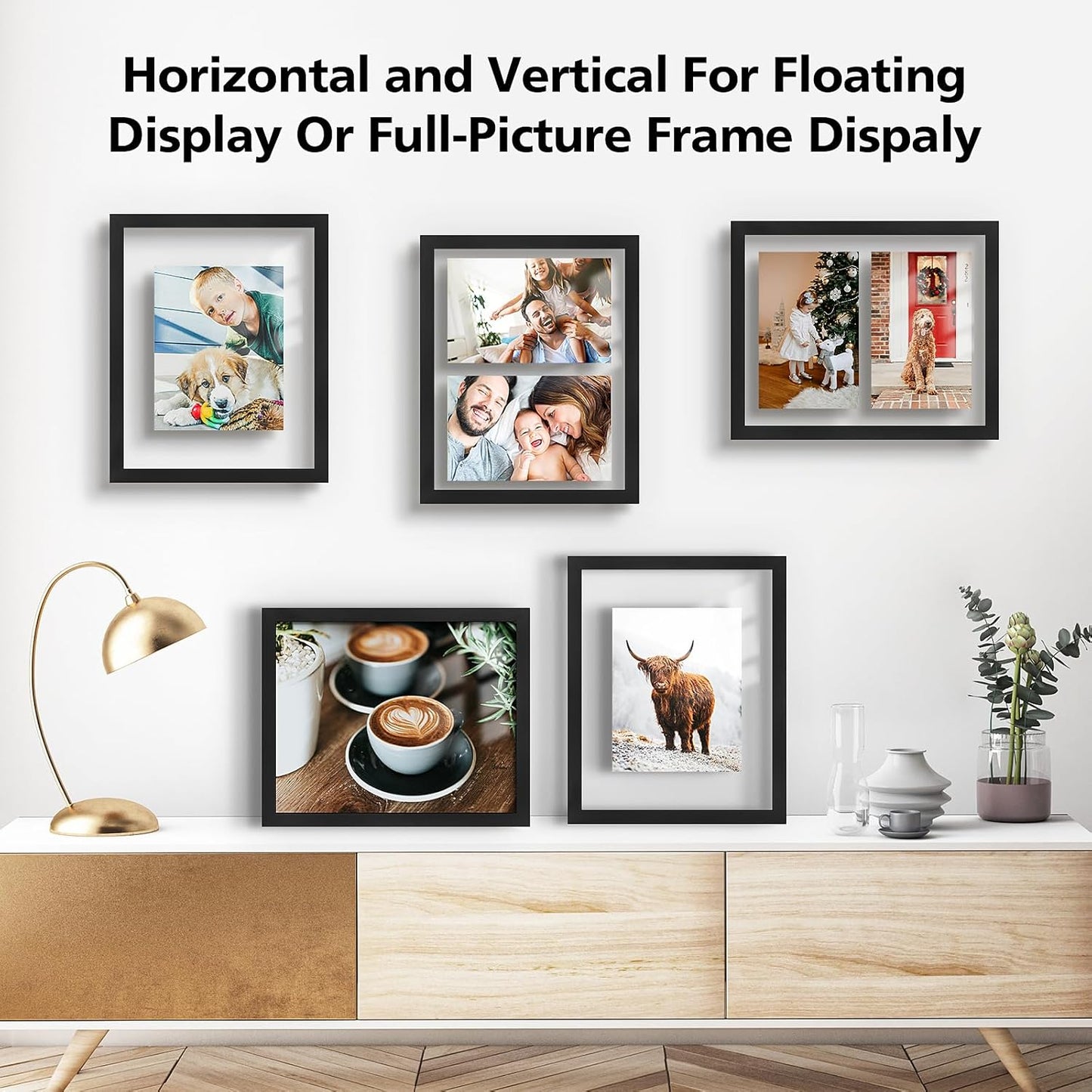 Golden State Art, 11X14 Floating Picture Frame, Black Wood Frame Display Any Size Photo Up To 11X14, Pressed Flower Frames with Hanging Hardware - Horizontal And Vertical Formats for Wall