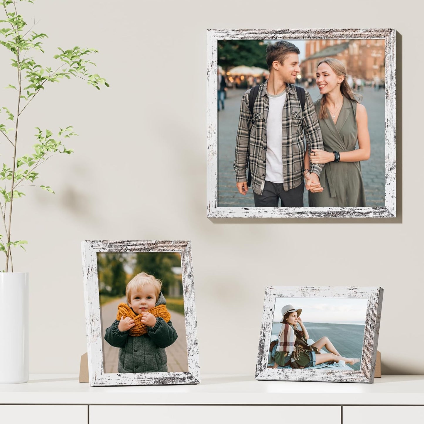 Vittanly 8x10 Picture Frames Set of 9, Shatter Resistant Plexiglass, Display 5x7 Pictures with Mat or 8x10 without Mat, Photo Frames for Wall or Tabletop, Engineered Wood, Black - Colors A