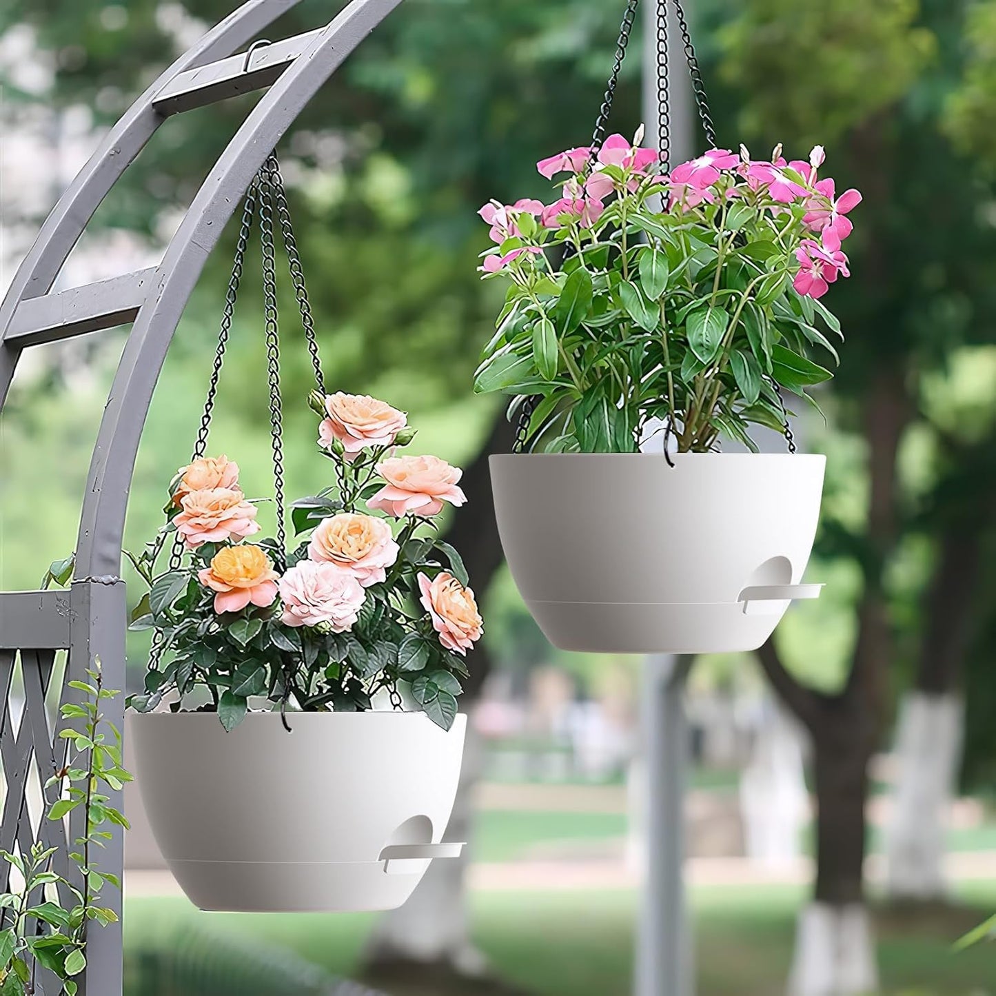 UOUZ Set of 3-10 Inch Self Watering Hanging Planters for Indoor Outdoor，Hanging Plant Pots with Drainage & Removable Tray, Hanging Pots Holder for Ivy, Pothos, Ferns, Balcony & Patio, Black with Brown