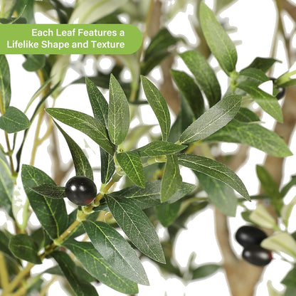 FEELEAD Olive Trees Artificial Indoor 7ft – Faux Olive Tree 7 Feet with Natural Looking Trunk, Realistic Leaves and Lifelike Fruits, Fake Olive Tree for Home Office Living Room Decor