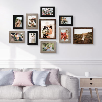LUCKYLIFE Picture Frames Collage Wall Decor 10-Pack, Gallery Wall Frame Set with 8x10 5x7 4x6 Frames in 3 Different Finishes