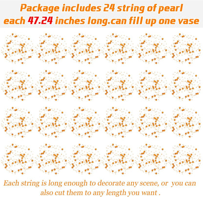 Tondiamo 24 Pcs Artificial Pearl String for Floating Candle Faux Pearls Beads String Garland Centerpiece Decoration for Vases Filler Wedding Spring Holiday Party Decor(Gold)