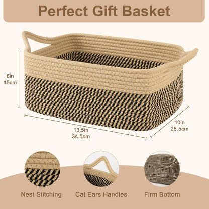 OIAHOMY Woven Basket, Gift Basket Empty with Gift Bags and Ribbons, Rope Baskets for Baby Showers, Storage Baskets with Handles for Nursery, Pet Toy Organizer - White