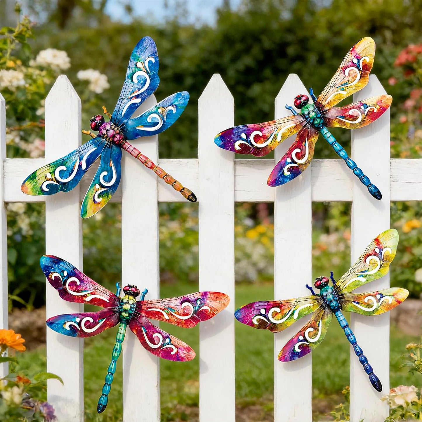SUNREEK Metal Dragonfly Wall Decor, 9 Inches Dragonfly Outdoor Wall Art for Fence Garden Yard Patio Decorations