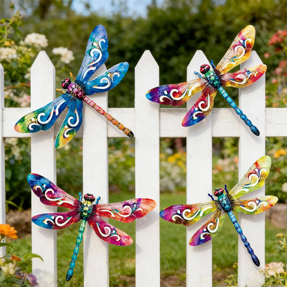 SUNREEK Metal Dragonfly Wall Decor, 9 Inches Dragonfly Outdoor Wall Art for Fence Garden Yard Patio Decorations