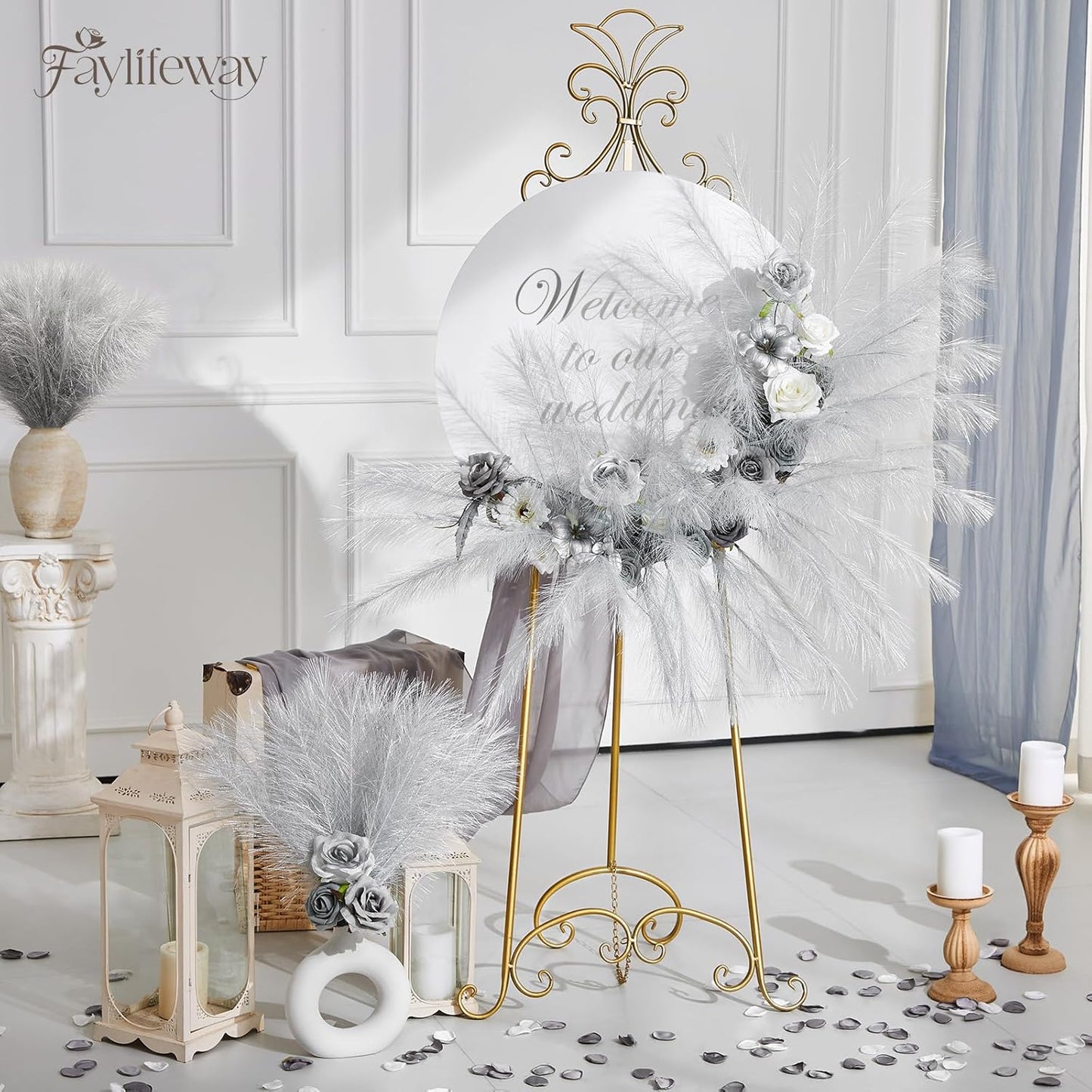 50pcs Pampas Grass 17in for Living Room Decor, Blush Pink Pampas Grass Decor, Fluffy Pink Flowers for Home Birthday Bathroom Baby Shower Wall Bow Decor(Blush & Cream & Pink)