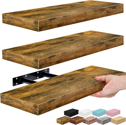 Sorbus Floating Shelves for Wall – 16 Inch Floating Shelf for Kitchen, Bedroom, Living Room, Bathroom, Home & Wall Decor - Mounted Bathroom Shelves with Invisible Brackets (Maple Wood, 2 Pack)