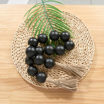 OMISHE Extra Large Wood Bead Garland with 2" Diameter Wooden Beads, 25.5" Long Rustic Farmhouse Decorative Wooden Beads Garland with Tassels, Boho Decorations for Home Table Mantle, Black