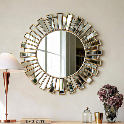 SHYFOY 23.6" Gold Sunburst Wall Mirror, Round Beveled Decorative Mirror with Layered Metal Frame, Glam Luxury Accent Wall Mirror for Living Room, Entryway & Bedroom