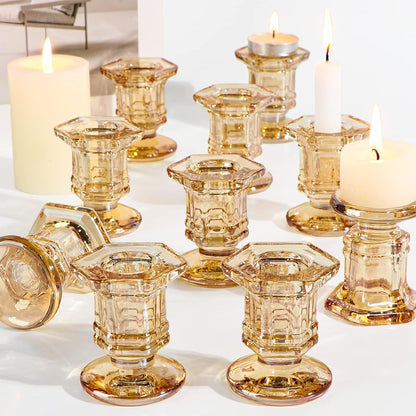 Lanttu Candlestick Holders Bulk, 12 Pcs Glass Candle Holders Set Clear, Crystal Taper Candle Holder for Wedding, Table Centerpiece, Home Decoration