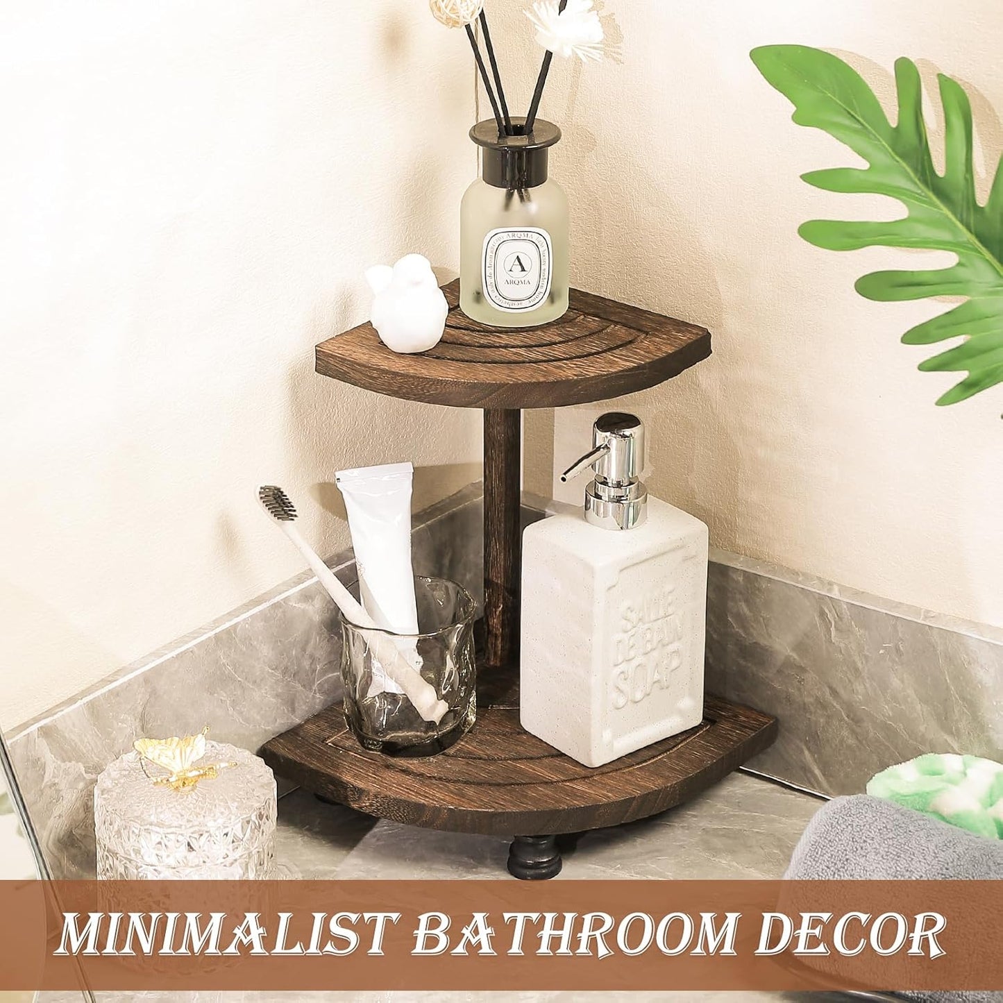 Tikea Farmhouse Wood Display Riser, 10 in. Farmhouse Pedestal Stand for Kitchen Bathroom Counter Decor, Round Display Tray for Soap Dispenser and Plant (Brown)