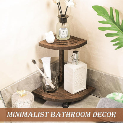 Tikea Farmhouse Wood Display Riser, 10 in. Farmhouse Pedestal Stand for Kitchen Bathroom Counter Decor, Round Display Tray for Soap Dispenser and Plant (Brown)