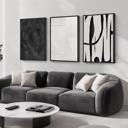 Large Framed Black and White Abstract Wall Art for Living Room, 3 Piece Big Modern Canvas Prints Paintings Artwork for Walls, Minimalist Abstract Art Pictures for Hallway, Office Wall Decor 24x36 In