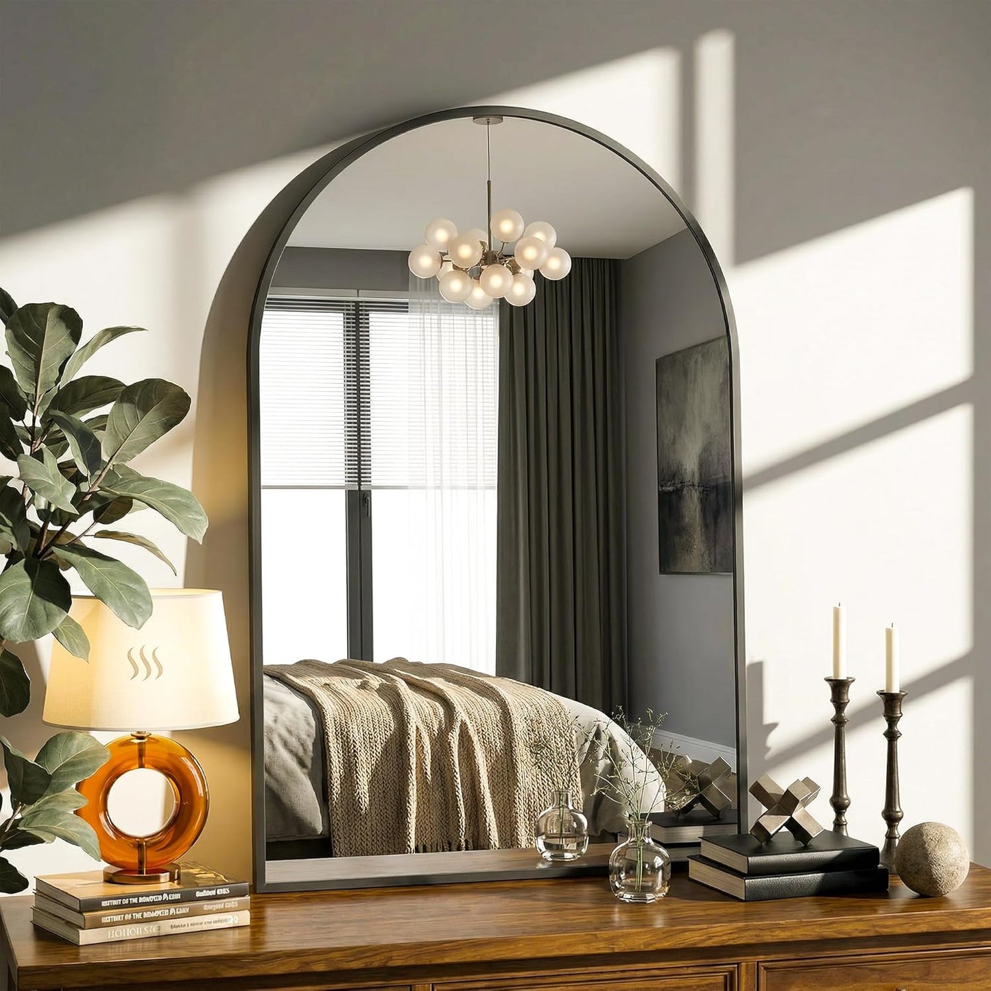 Antok Arched Bathroom Mirror, 20"x30" Wall Mounted Mirror, Vanity Mirrors for Over Sink, Aluminum Alloy Frame Bathroom Mirrors Living Room, Bedroom and Entryway, Black