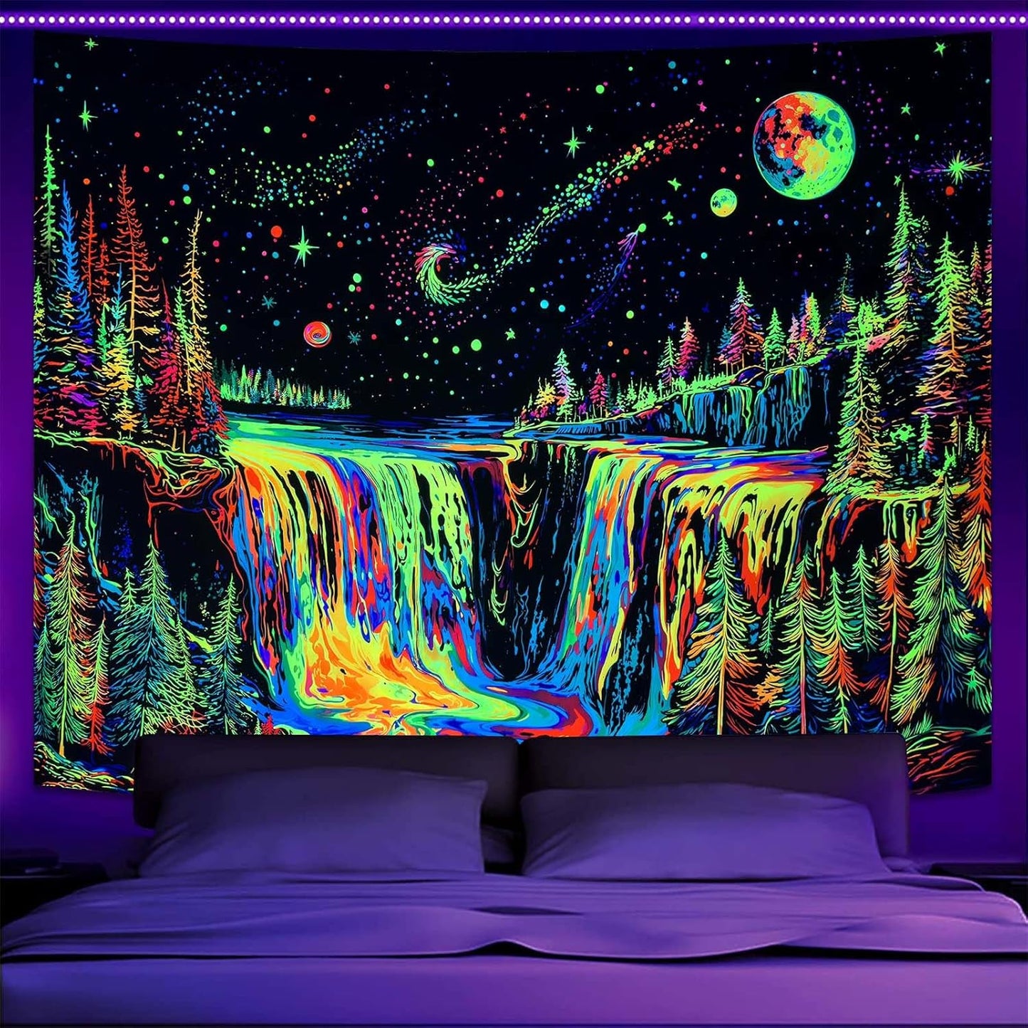 Zussun Black and White Tapestry Starry Night Mountain Tapestries for Bedroom Aesthetic Moon and Stars Tapastry's Wall Hanging Dark Nature Forest Wall Tapestry for Living Room Dorm (48'' × 36'')