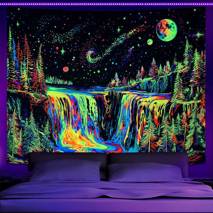 Zussun Black and White Tapestry Starry Night Mountain Tapestries for Bedroom Aesthetic Moon and Stars Tapastry's Wall Hanging Dark Nature Forest Wall Tapestry for Living Room Dorm (48'' × 36'')