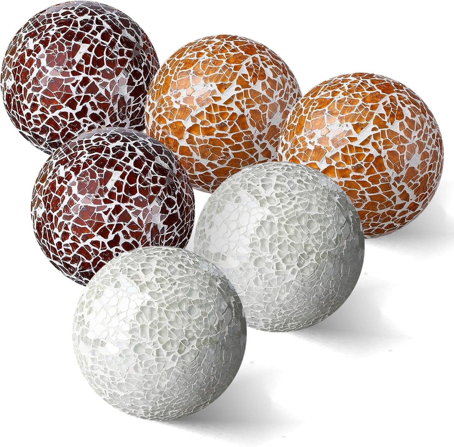 2.4 in Decorative Orbs Glass Balls Set of 6,Mosaic Sphere Globe for Whole Housewares,Wedding/Birthday,Bowls,Vases Dining Table Centerpieces (Gold)