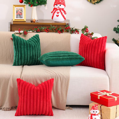 Pallene Faux Fur Plush Throw Pillow Covers 18x18 Set of 2, Luxury Soft Fluffy Striped Decorative Pillow Covers for Sofa, Couch, Living Room, Cream White