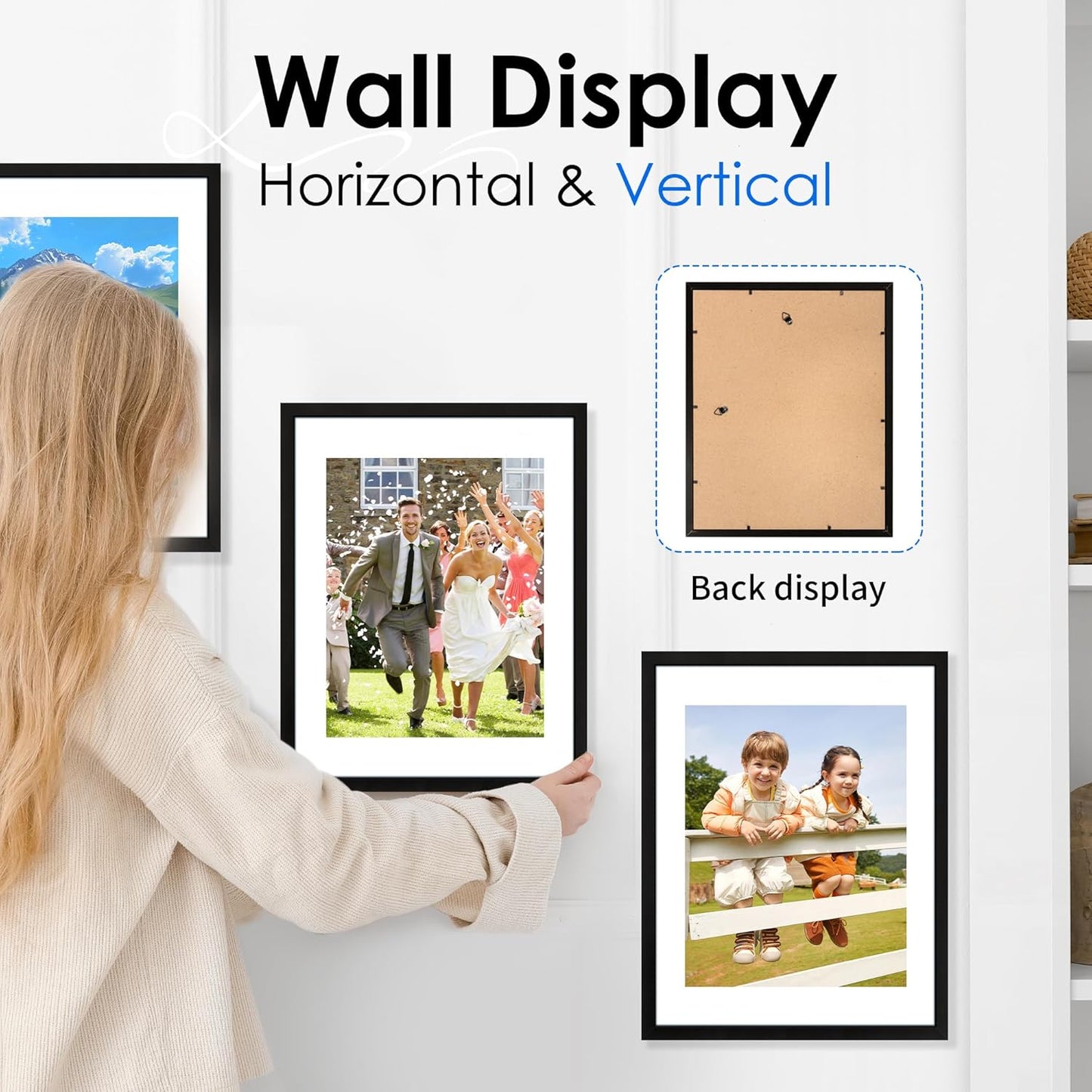FIXSMITH 8x10 Picture Frame Set of 2, Photo Frame with HD Plexiglass, Display Pictures 5x7 with Mat or 8x10 Without Mat Multi Picture Frames Collage for Tabletop or Wall Display, Black
