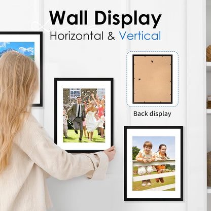 FIXSMITH 8x10 Picture Frame Set of 2, Photo Frame with HD Plexiglass, Display Pictures 5x7 with Mat or 8x10 Without Mat Multi Picture Frames Collage for Tabletop or Wall Display, Black